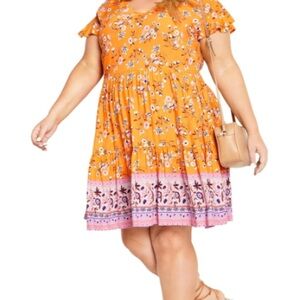 AVENUE |  Unwind Tiers Border Dress Orange & Purple floral dress Sz 20